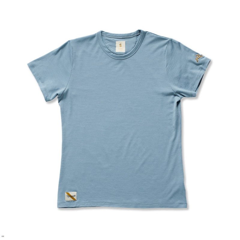 T-Shirt Tracksmith Harrier Bleu Femme France | HAZ-22318356