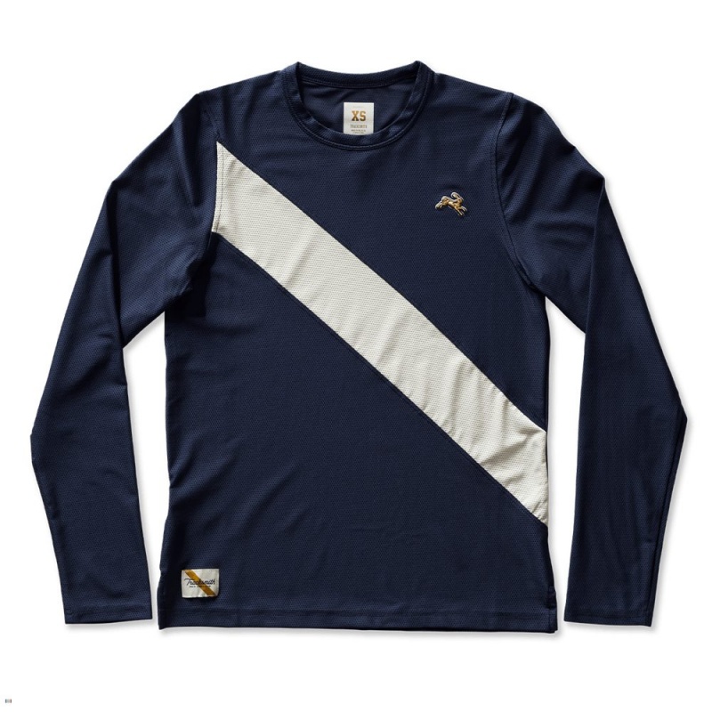 Chemises Tracksmith Van Cortlandt Long Sleeve Bleu Marine Blanche Femme France | WXV-80135507