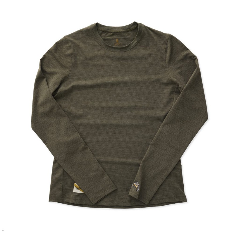 Chemises Tracksmith Session Long Sleeve Vert Olive Femme France | BBY-24117962