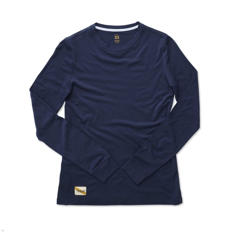 Chemises Tracksmith Harrier Long Sleeve Bleu Marine Femme France | QZX-62527691