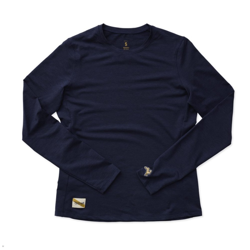 Chemises Tracksmith Session Long Sleeve Bleu Marine Femme France | LLC-40101222