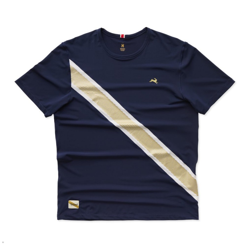 T-Shirt Tracksmith Strata Bleu Marine Doré Homme France | ICT-46818567