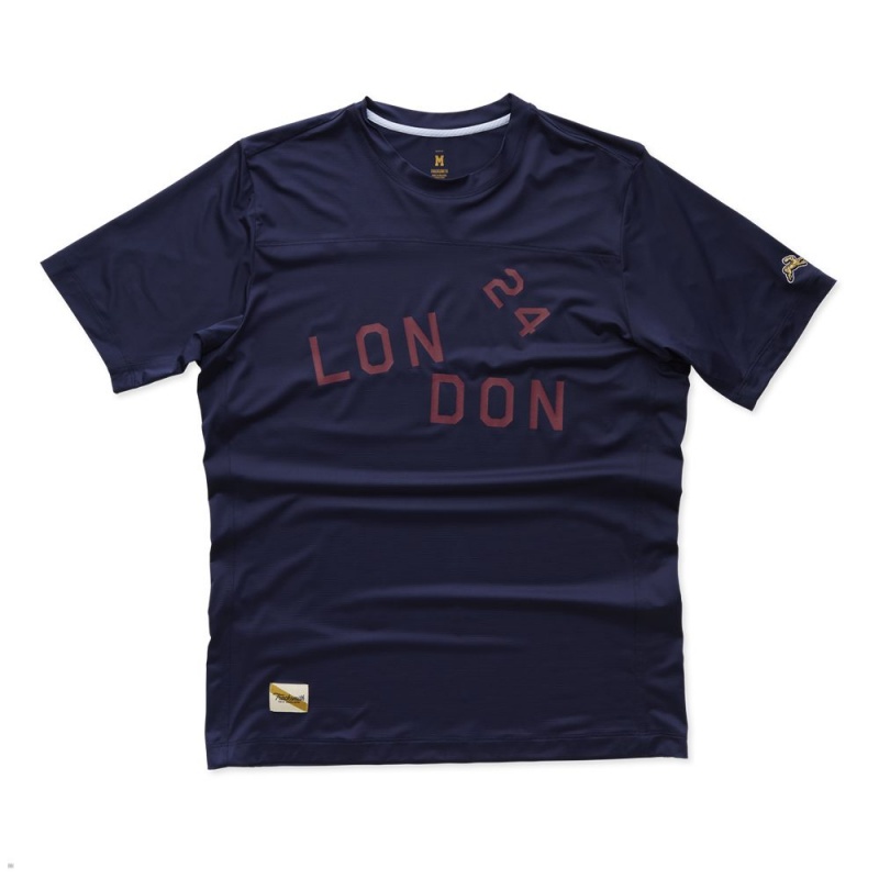 T-Shirt Tracksmith London Bleu Marine Homme France | ETS-12298443