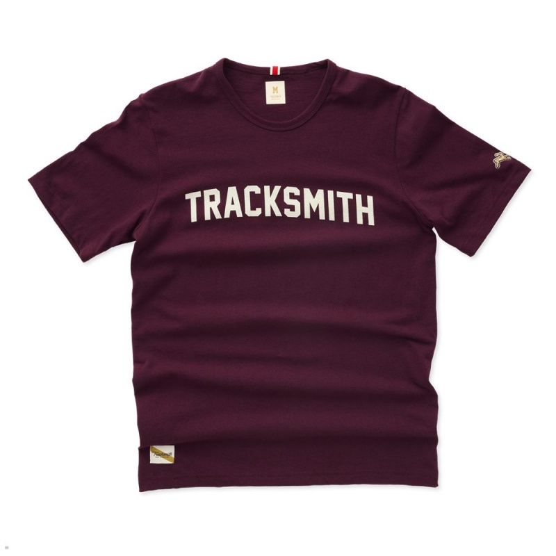 T-Shirt Tracksmith Grayboy Bordeaux Blanche Homme France | HEB-55864811