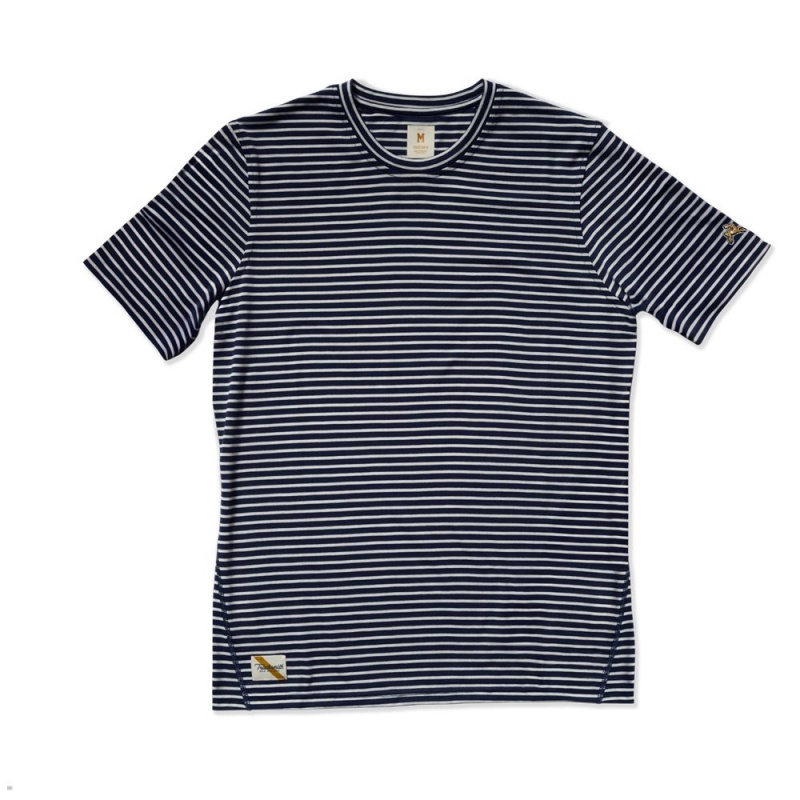 T-Shirt Tracksmith Horizon Bleu Marine Blanche Homme France | WRG-32350739