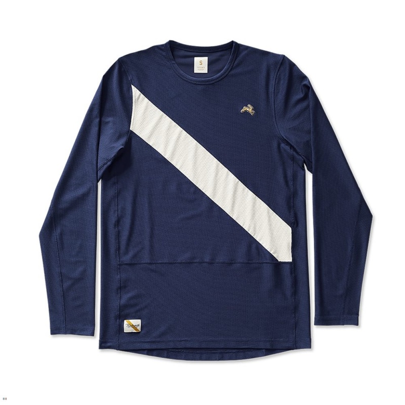 Chemises Tracksmith Van Cortlandt Long Sleeve Bleu Marine Blanche Homme France | EGM-60717078