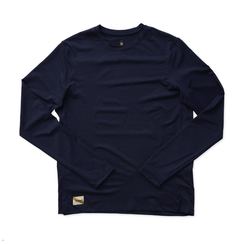 Chemises Tracksmith Session Long Sleeve Bleu Marine Homme France | WKH-78683597