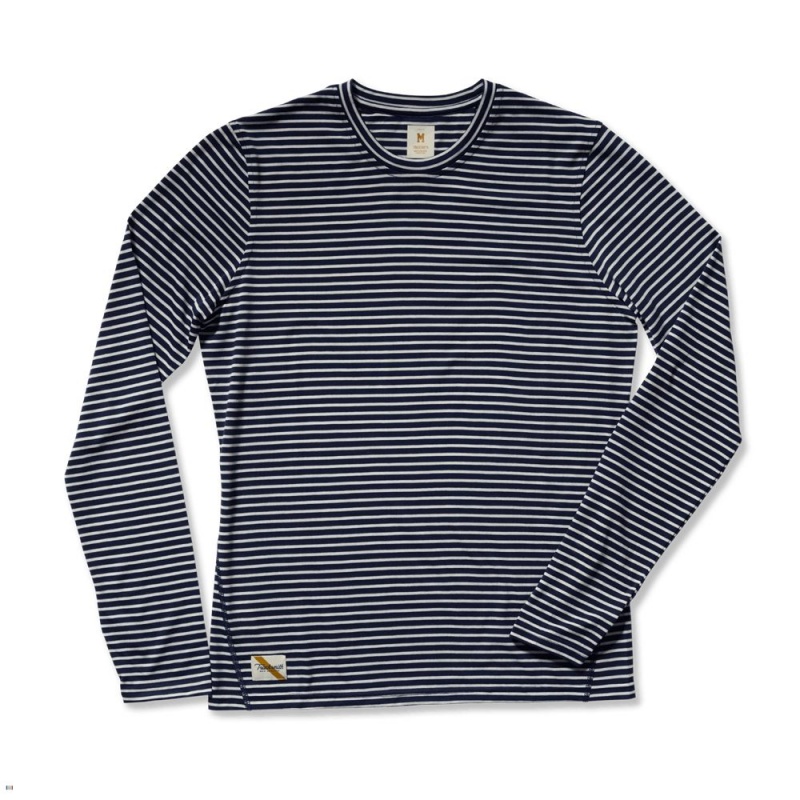 Chemises Tracksmith Horizon Long Sleeve Bleu Marine Blanche Homme France | JTC-15142088